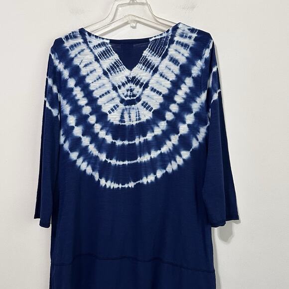 Chicos Zenergy Tie Dye Shirt Top 1 Size 8/10 3/4 Sleeve Blue V Neck Casual Tunic - Picture 7 of 9